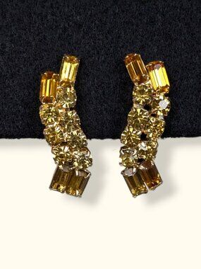 🍁V. Continental Yellow Crystal Climber Earrings